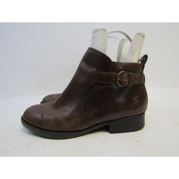 Born Size 10 M Brown Leather Zip Buckle Ankle Fashion Boots Bootie - Picture 1 of 11